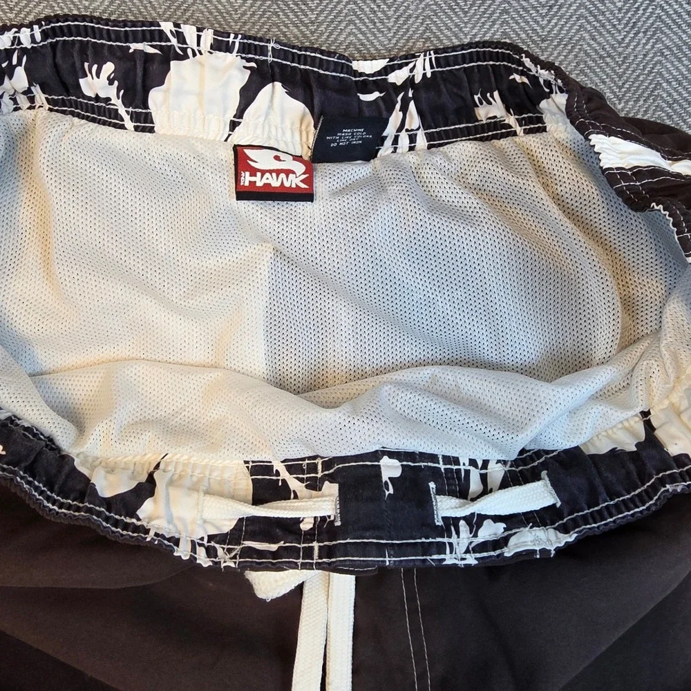 Tony Hawk Mens XL Brown White Side Stripe Cargo Board Shorts Swim Trunks Mesh